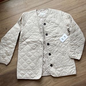 Free Assembly Quilted Lightweight Liner Jacket Cream with Brown Buttons